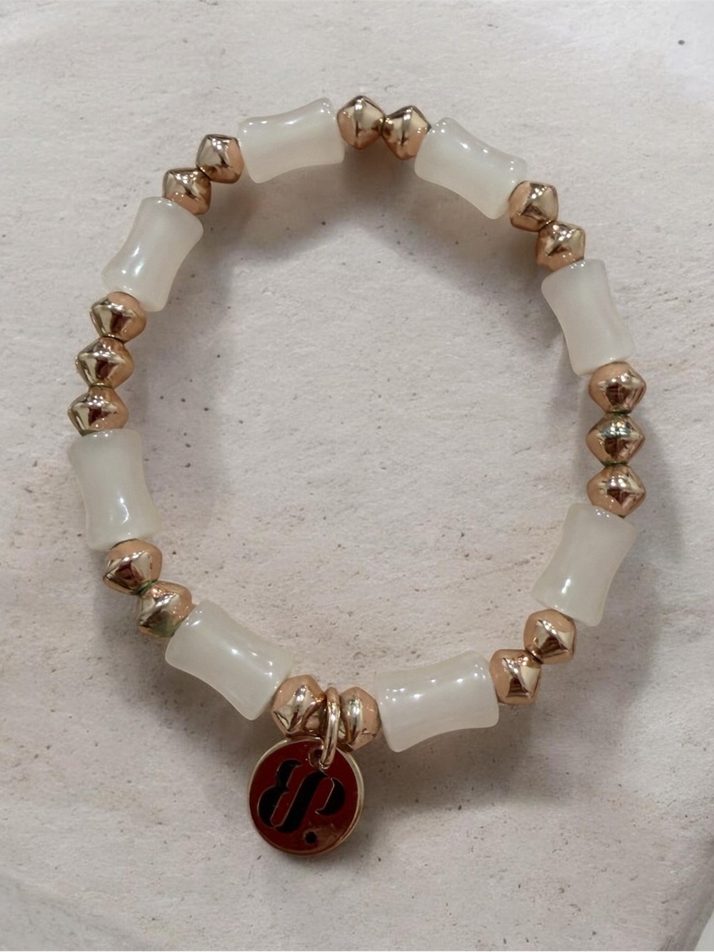 Pink quartz Bead & rose Gold-Tone Charm Stretch Bracelet